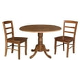 thumbnail image 3 of 42" Solid Wood Dual Drop Leaf Pedestal Dining Table with 2 Madrid Ladder Back Chairs in Distressed Oak by International Concepts, 3 of 4