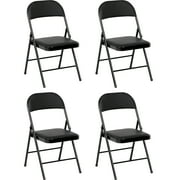GIVIMO Set of 4 Metal Frame Folding Chairs Fabric Upholstered Padded Seat, Black