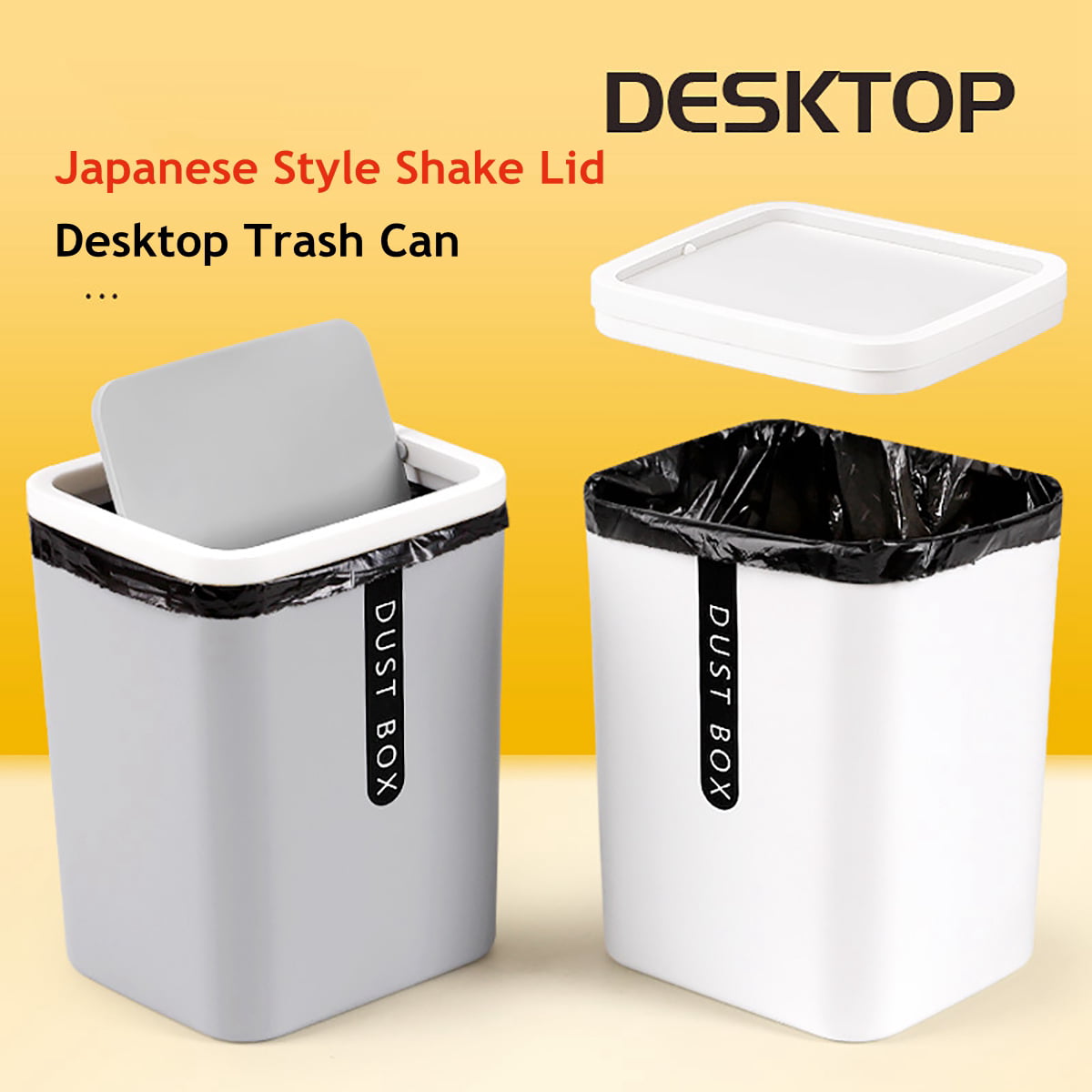 White Bin for Bedroom and Bathroom Small Rubbish Bin with Inner Barrel for Home Plastic Countertop Bin with Yellow Lid 1.5L 