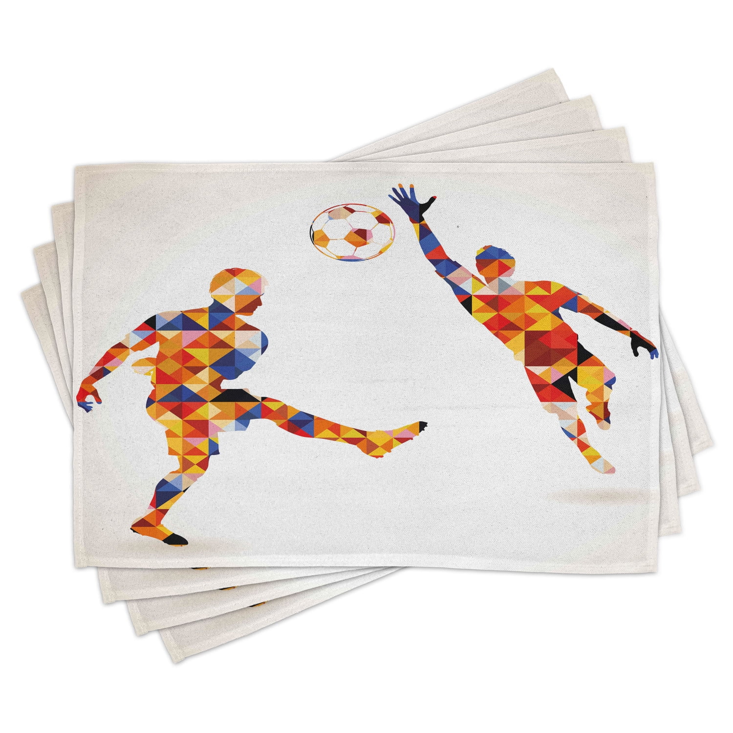 Sports Placemats Set of 4 Abstract Design with Football Soccer Players