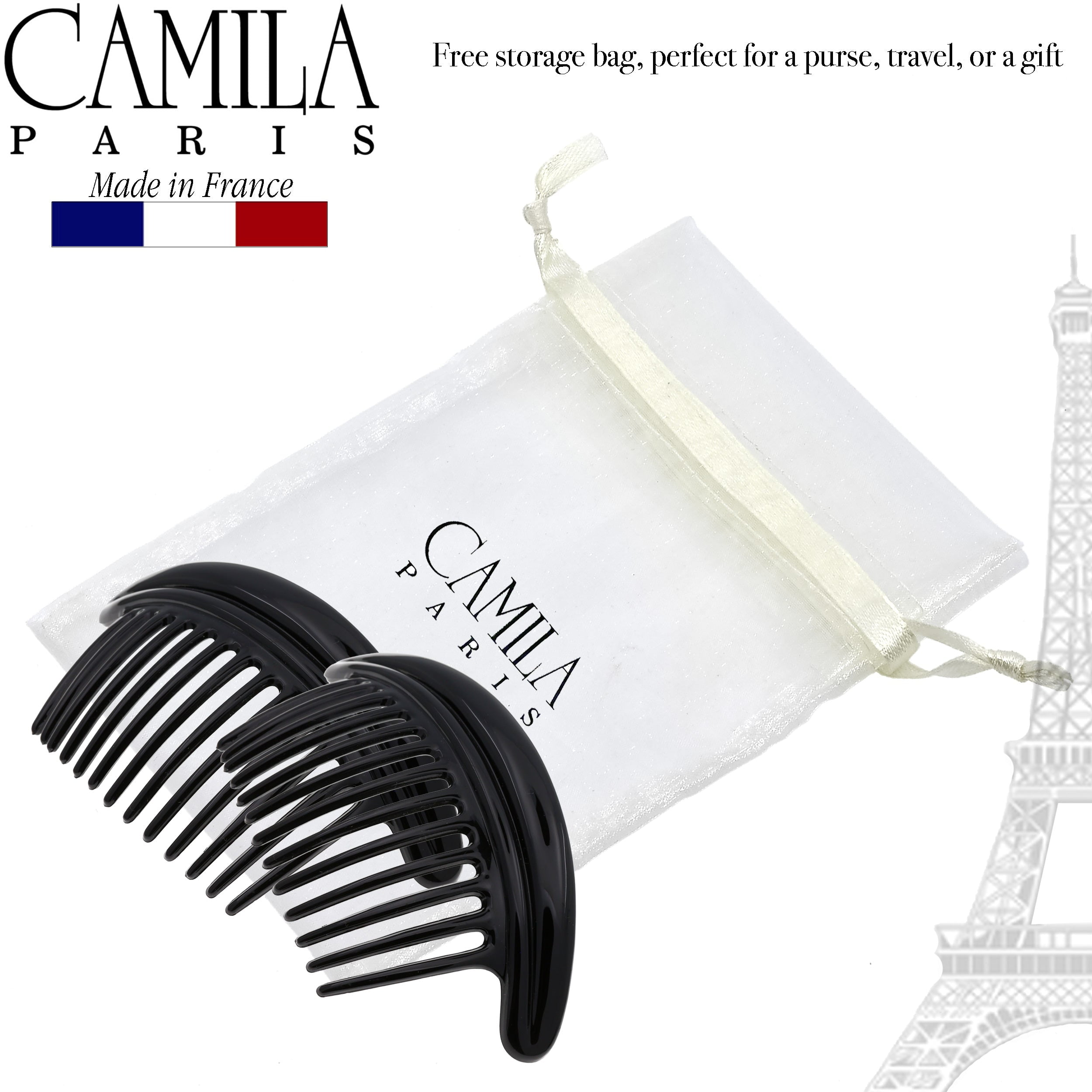 Camila Paris CP3329 French Hair Side Combs Amber Interlocking Combs French Twist Hair Combs, Strong Hold Hair Clips for Women Bun Chignon, Up-Do Styling Girls Hair Accessories Made in France
