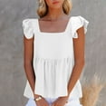 thumbnail image 2 of WCMZJ Women's Summer Peplum Blouse Square Neck Ruffle Strap Sleeveless and Backless with Button Babydoll Tank Top White M, 2 of 9
