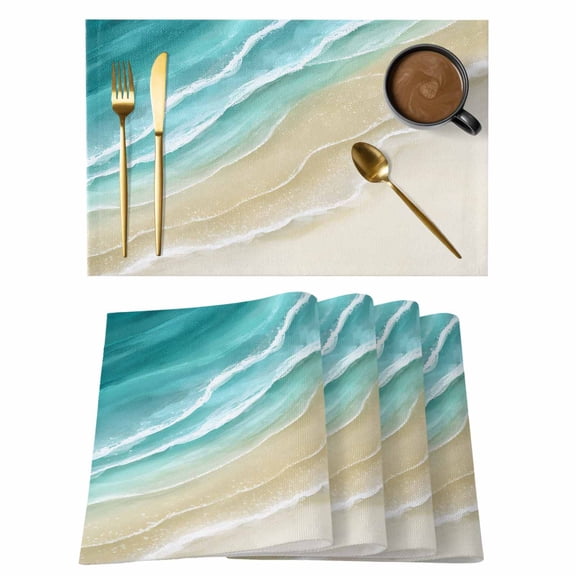 Turquoise Beach Coastal Placemats Set of 4, Summer Ocean Nautical Seaside Placemats for Dining Table, Place Mats for Kitchen Tabletop, Waterproof Wipeable Dining Table Mats Set