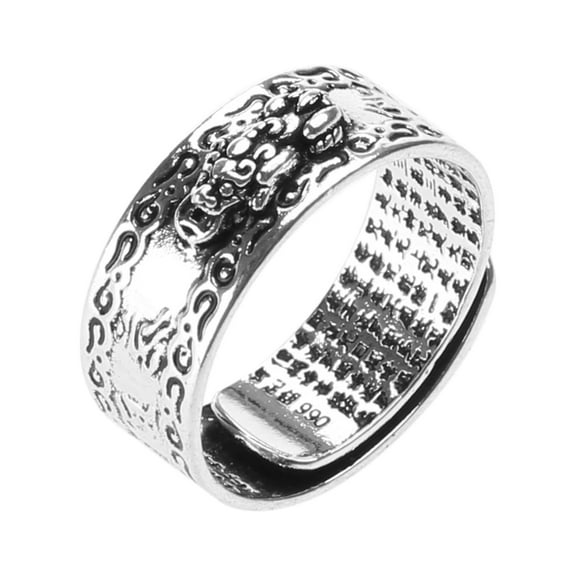 YIEMEEN Amulet Wealth Lucky Carving Scripture Open Adjustable Rings PIXIU Ring Buddhist Jewelry Birthday Gift for Women