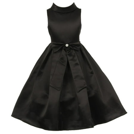 Little Girls Black Bridal Dull Satin Bow Rhinestone Flower Christmas Dress 4