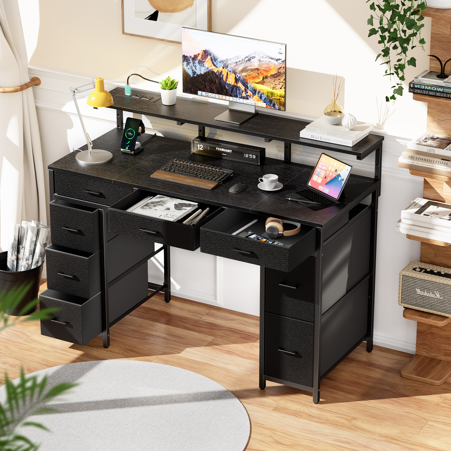 HLDIRECT 47-Inch Computer Desk with 8 Drawers and LED Lights photo 4