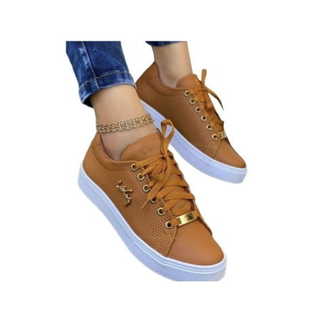 

Tenmix Women Sneakers Non-Slip Skate Shoes Casual Flats Lace Up Walking Shoe Ladies Fashion Low Top Brown 5