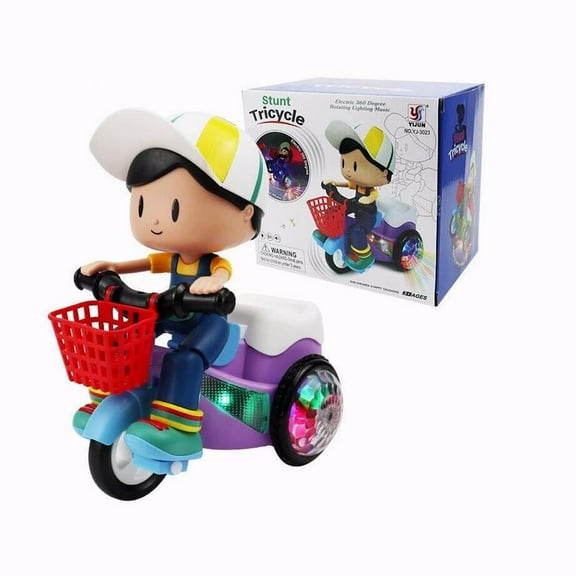 Crawling Toy Electric Tricycle Toy Cartoon Motorcycle Vehicle Stunt With Music And Colorful Lights For Kids 3-5 4-7 8-12 Year Old Birthday Gifts