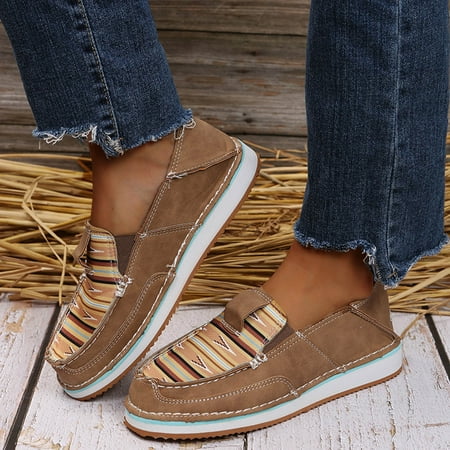 

Christmas Single Comfortable Leopard Shoes Print Toe Flat Breathable Slip On Casual Round Women Women s Sneakers