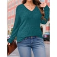 thumbnail image 4 of FlorCurve Plus Size Sweaters for Women V Neck Long Sleeve Pullover Sweaters Casual Solid Tunic Tops, Peacock Blue 4XL, 4 of 6