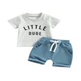 thumbnail image 1 of POINTERTECK Kid Pants Suit  Boy Short Sleeve Round Neck Letters Tops + Casual Street Drawstring Short Pants  Grey 2-3 Years, 1 of 8