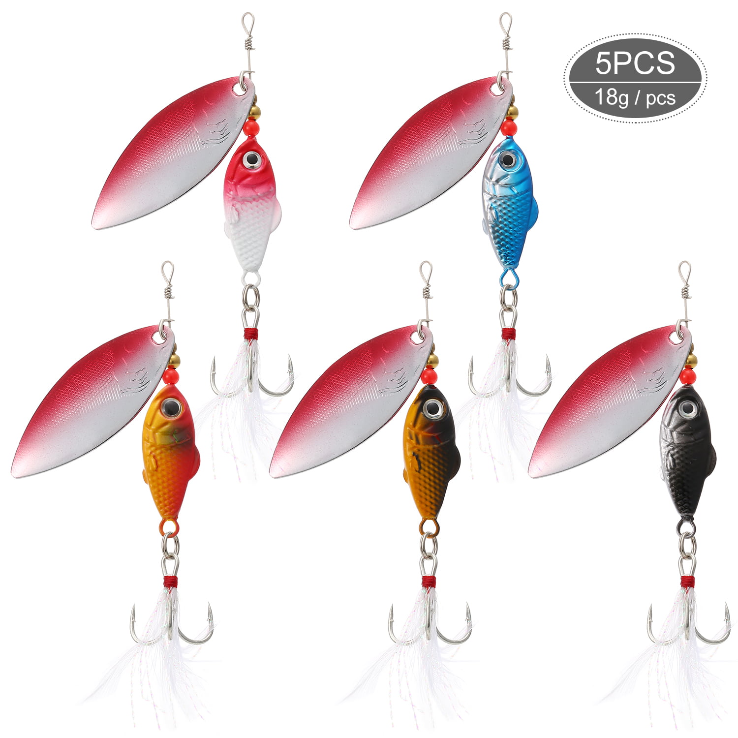 5X Head Hook with Spinner Spoon Fish Jig Head Soft Bait for Bass Fishing 