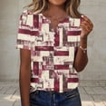 thumbnail image 3 of JTZGDY Western Shirts for Women Loose Fit Casual Vintage Floral Printed Summer 3/4 Smoked Cuff Sleeve Button V Neck Henley Tops Red#02 L, 3 of 8