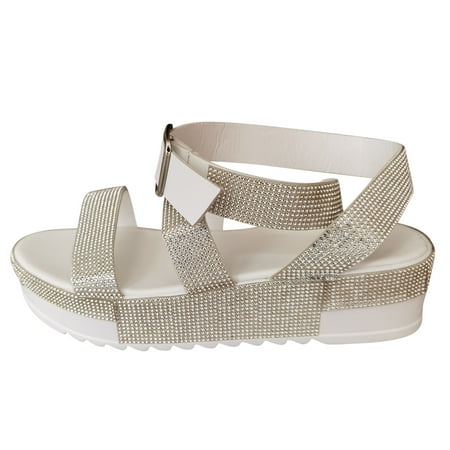 

Follure Girl women s casual shoes Women s Summer Crystal Wedges Sandals Ladies Casual Buckle Strap Muticolor Shoes White 42
