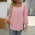 thumbnail image 4 of Womens Puff Long Sleeve Tops Square Neck Shirts Pleated Solid Color Blouses Summer Loose Casual Basic Tee (Pink L), 4 of 6