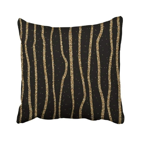 - ARTJIA Black Shiny With Gold Glitter Lines With Glittering Yellow Metal Stripes For Christmas Pillowcase Throw Pillow Cover 16x16 inches