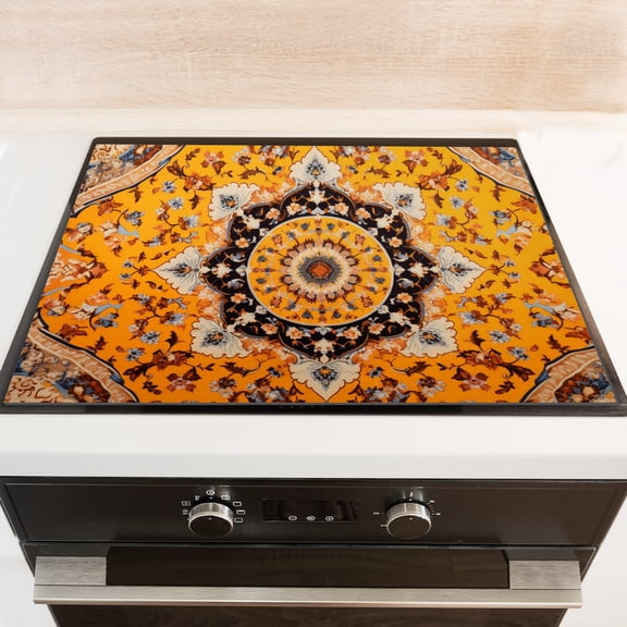 Square Cover for Gas Stove Top, Retro Bohemia Floral Mandala Heat Resistant Gas Burner Stove Covers, Range Cover Mat Kitchen Accessories for Kitchen RV (28×20 Inch)