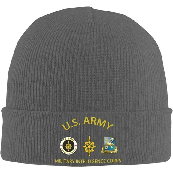 Men's Warm Winter Hats Us Army Military Intelligence Corps Veteran Acrylic Knit Cuff Beanie Cap