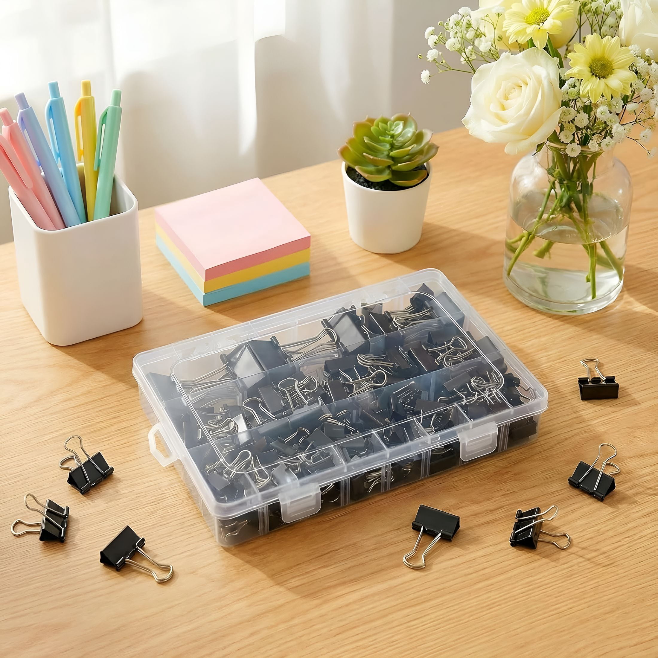 CCOCC 180 Pcs Binder Clips Assorted Sizes,Black Binder Paper Clips Office Clips Office Supplies,4 Sizes Cute Binder Clips Large Medium Small Paper Clips Paper Clamps