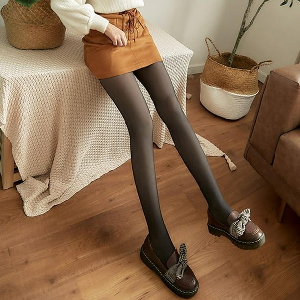 Women Fleece Lined Tights Thermal Stockings Fake Translucent Velvet  Seamless feet