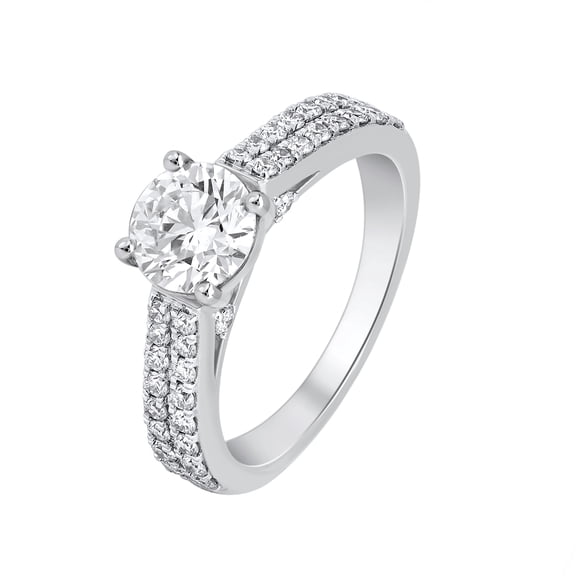 DewberryDiamonds IGI Certified FG Color VS Clarity 1.45 CT Round Lab Grown Diamond Women's Solitaire with Accent Engagement Ring | 925 Silver 14K White Gold Plated Pave Set Diamond Ring Size 7