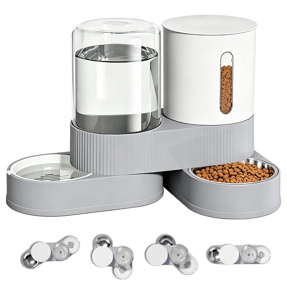 Automatic Cat Feeder and Water Dispenser, 2-in-1 Gravity Pet Food Feeder and Waterer, Stainless Steel Bowl, 180 Degree Rotatable, Large Capacity for Dogs, Cats, Puppies & Kittens