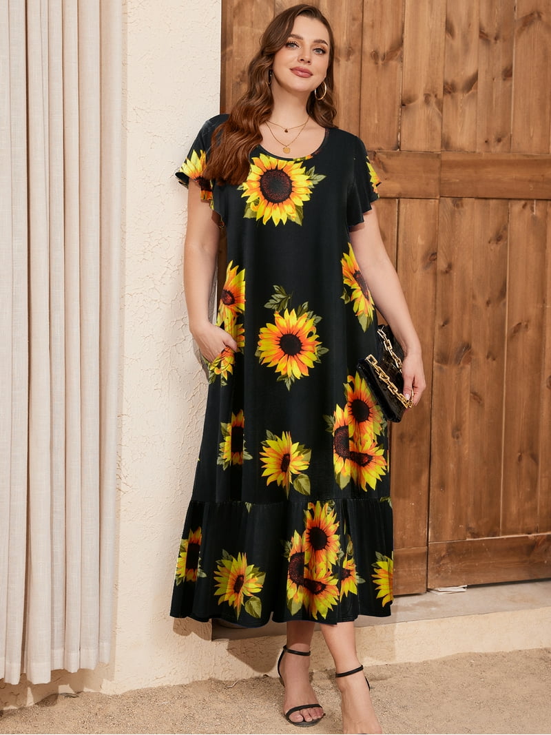 VEPKUL Women Plus Size Short Sleeve Dress Plain Casual Summer