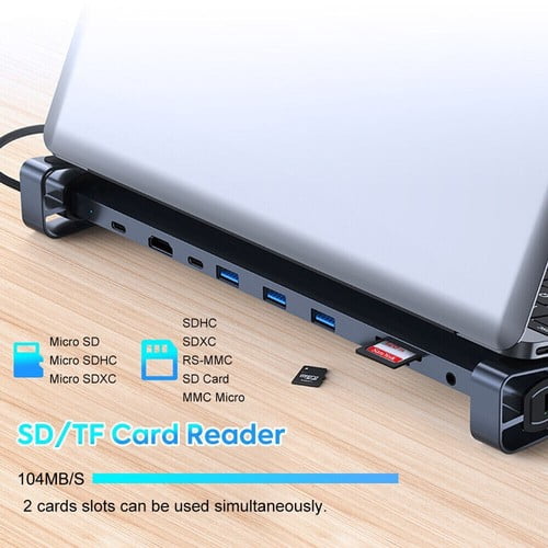 H36C 10 in1 USB C Hub Docking Station HDMI RJ45 USB 3.0 Audio SD/TF FOR PC Laptop