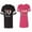 Men Black / Women Pink, variant on I Love My Husband Wife Unisex Couple Matching Cotton Jersey style T-Shirt Contrasting stripes on sleeves (Men Black / Women Red) (Men S / Women L)