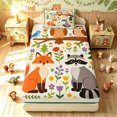 thumbnail image 5 of Manfei Cartoon Fox Owl Twin Sheets, Kawaii Animals Bedding, Cream Green, 3pcs, 1 Flat Sheet, 1 Fitted Sheet and 1 Pillowcase, 5 of 6