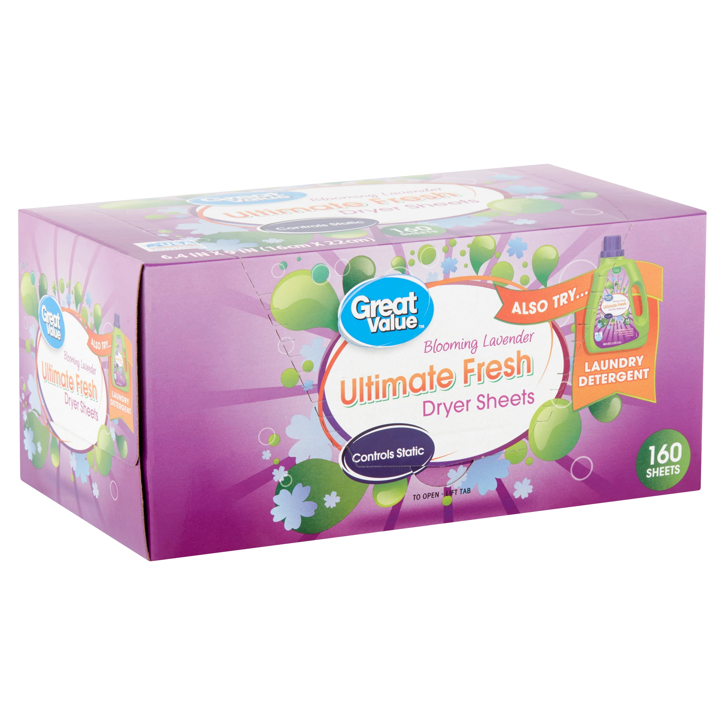 Great Value Ultimate Fresh Blooming Lavender Dryer Sheets, 160 count