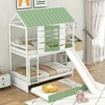 thumbnail image 3 of Euroco Twin Size Wood House Bunk Bed with Two Trundle for Kids, White & Green, 3 of 15
