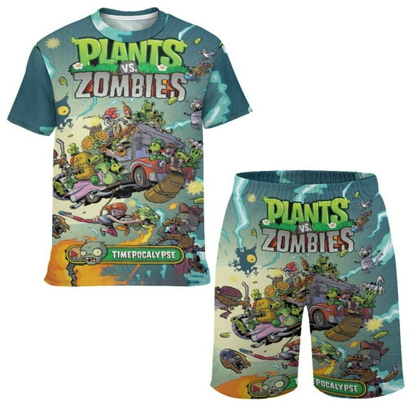 Kids Plants Vs Zombies T Shirt Shorts Set 2 Piece Graphic Short Sleeve Outfit Set for Boys Girls