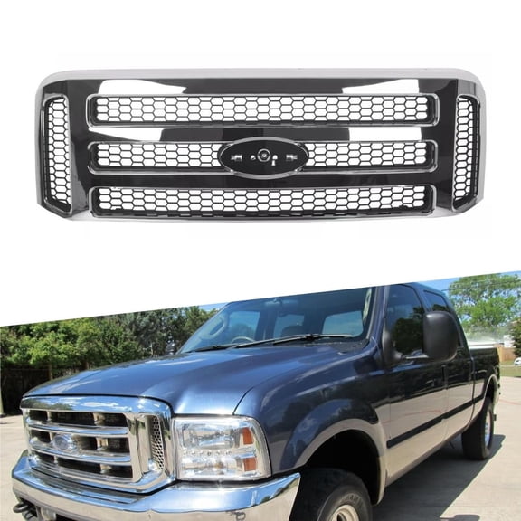 POWECHOX Chrome Front Grill Compatible with Ford F-250/F-350/F-450 Super Duty 1999 2000 2001 2002 2003 2004 Models, No Emblem