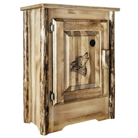 Glacier Country Collection Accent Cabinet w/ Laser Engraved Wolf Design, Left Hinged