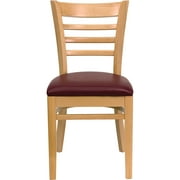 Flash Furniture HERCULES Series Ladder Back Natural Wood Restaurant Chair - Burgundy Vinyl Seat