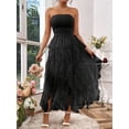 thumbnail image 6 of Women's Solid Color Mesh Panel Strapless Maxi Dress, 6 of 10