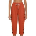 thumbnail image 6 of Linen Pedal Pushers for Women Lightweight Summer Side Buttons Linen Capri Pants Casual Elastic Waist Gauze Pants Orange 2XL, 6 of 7
