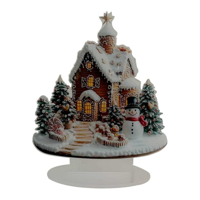 Adorno de mesa de casa de jengibre navideña de 6,7 x 7,8 pulgadas, accesorio fotográfico coleccionable, figura navideño para bodas, versátil