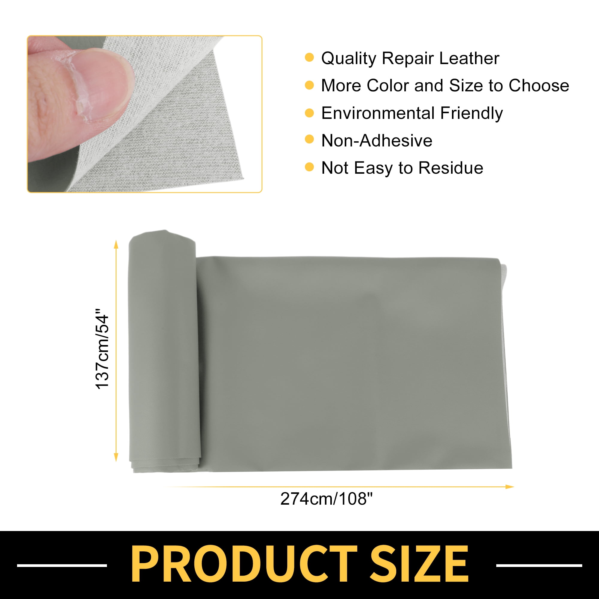 Unique Bargains Leather Fabric Upholstery Leather Repair Patch 274x137cm for Automotive Car Boat Seat Sofa Couches Chair Interior Trim DIY Dark Gray 1 Pcs
