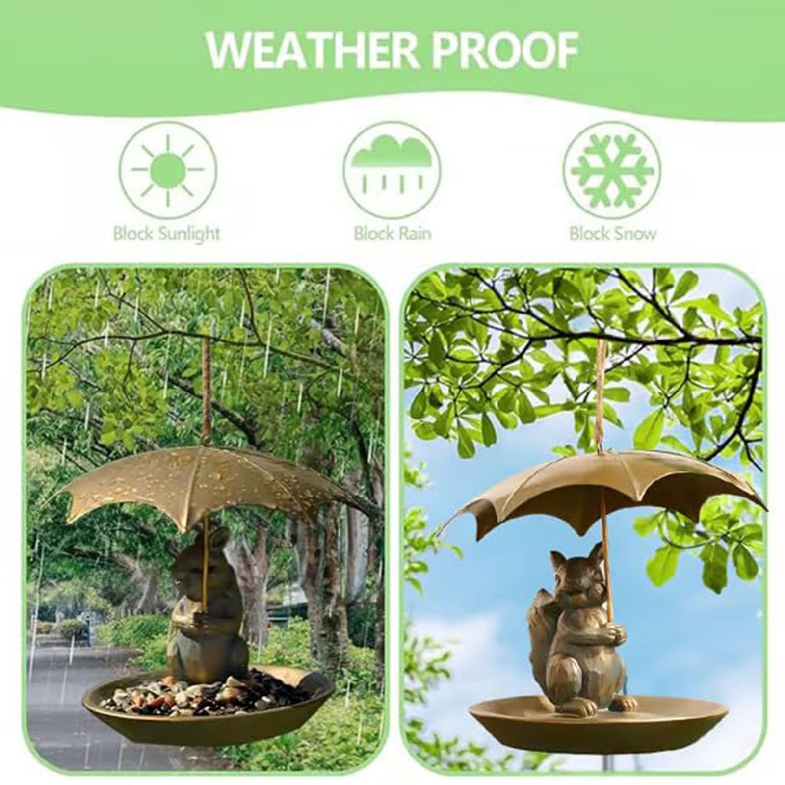 Animal And Girl And Umbrella Bird Feeder, Hummingbird Feeder Umbrella, Bird Feeders for Outdoors, Hanging Bird Feeder Set with Metal Chain Umbrella (Squirrel, Resin)