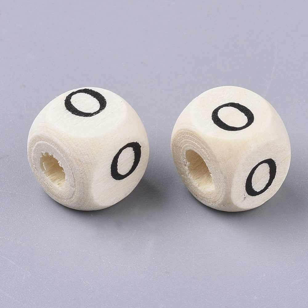 Printed Natural Wood Beads Horizontal Hole Cube with Initial Letter PapayaWhip Letter.O 10x10x10mm Hole: 3.5mm about 1000pcs/500g