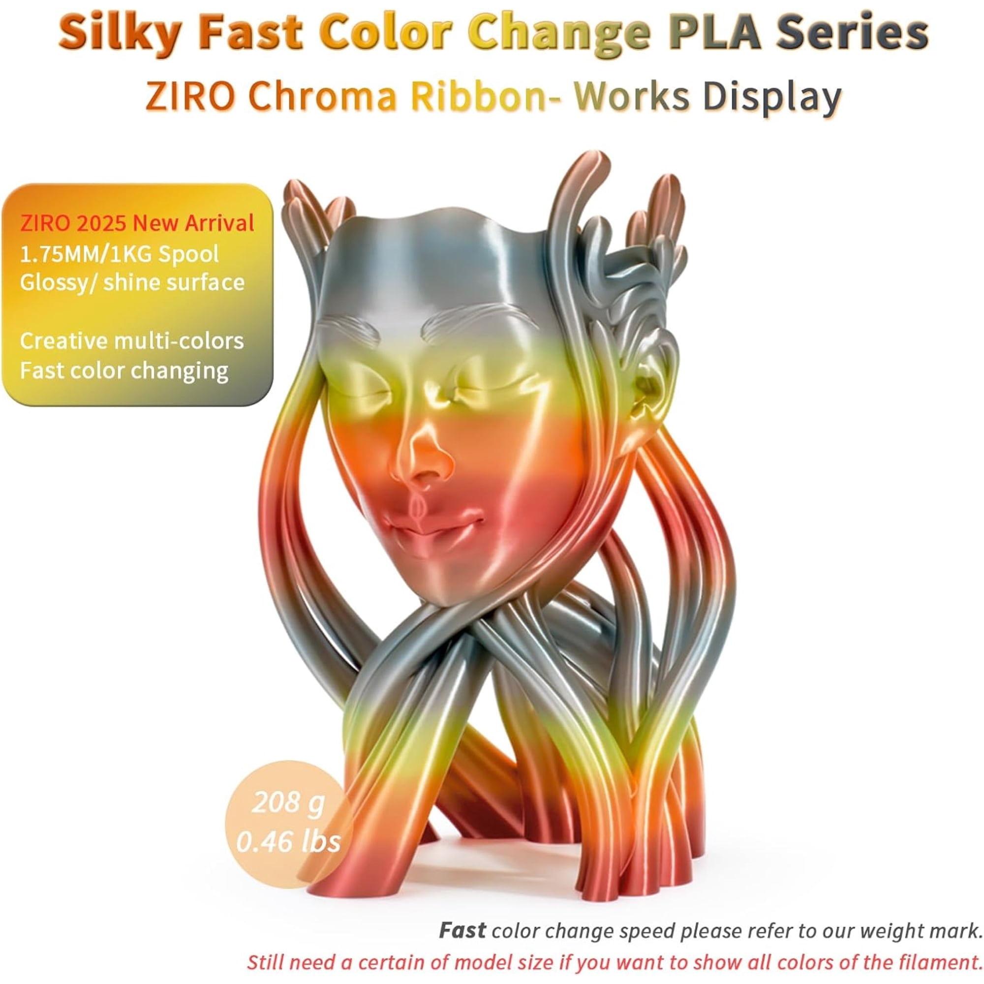 Ziro 3D Gradient Silk PLA Filament 1.75mm 1kg, Chroma Ribbon