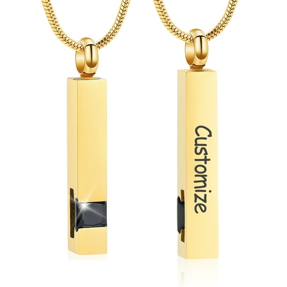 Customize Gold Long Bar with Birthstone Cremation Jewelry for Ashes Holder Pendent for Ashes and Chain Urn Necklace for Ashes of Loved One