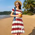 thumbnail image 4 of Fotbe Robe Vintage Motif Drapeau Américain Décontractée Mode Femme Manches Courtes Robe Maxi Robe T-Shirt Rayée Longue à Blocs de Couleur, 4 of 6