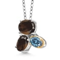 thumbnail image 2 of Gem Stone King 925 Silver and 10K Yellow Gold Brown Smoky Quartz and Persian Blue Moissanite Pendant Necklace for Women (2.40 Cttw, Oval 8X6MM, 7X5MM and 6X4MM, Gemstone, with 18 inch Chain), 2 of 4