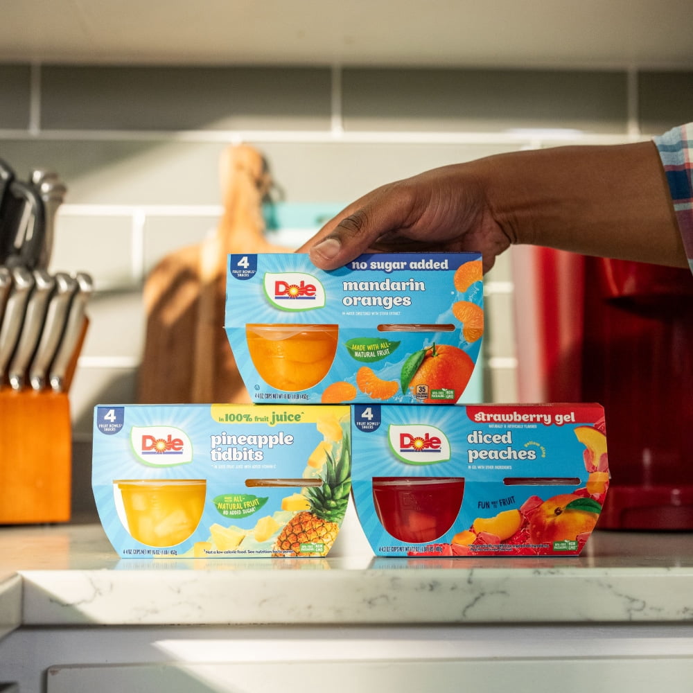 Dole Fruit Bowls Pineapple Tidbits In 100% Fruit Juice Cups 4 ct / 4 oz - 3 Pack