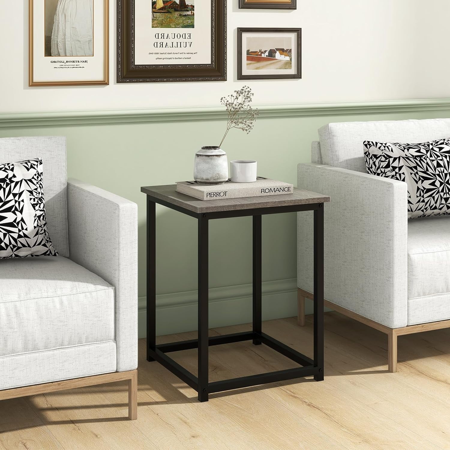 Round Nesting Table Set of 3, Farmhouse Coffee Table w/2 End Tables, Sturdy Metal Frame, 3-Piece Wooden Living Room Table Set for Home Office, Apartment (Black Oak)