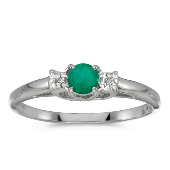 10k White Gold Round Emerald And Diamond Ring