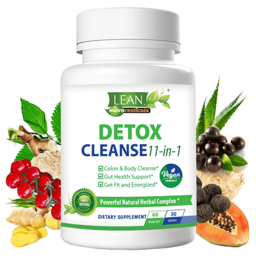 Detox Cleanse, 11-in-1 Vegan Full Body Cleaner, Super Colon Cleanse Gut Health Support with Psyllium Husk Powder Aloe Ginger Root Fiber Supplement, 30 Da Pills for Men Women 60 Capsules